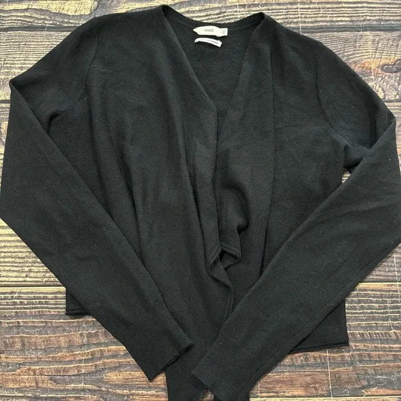 Vince Black Open Front Handkerchief Hem 100% Cashmere Cardigan Size S - Picture 5 of 7